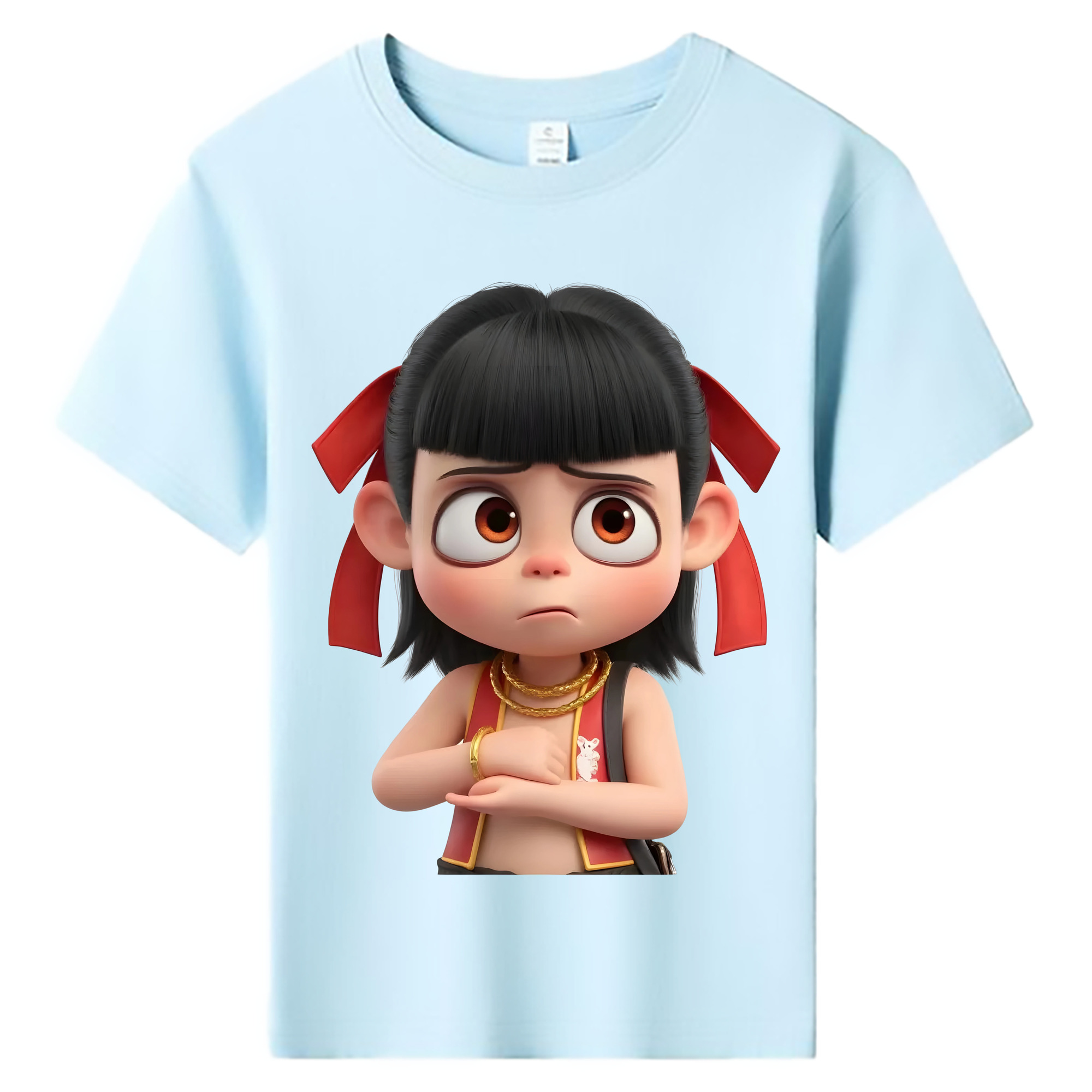 （画像用） Ne Zha 2 ナタ 魔童の大暴れ 綿100％キッズTシャツ（フロントプリント）